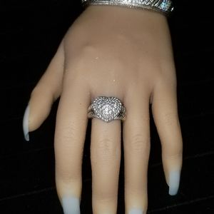 Judith Ripka Sterling Silver Cubic Zirconia Heart Cable Ring size 7